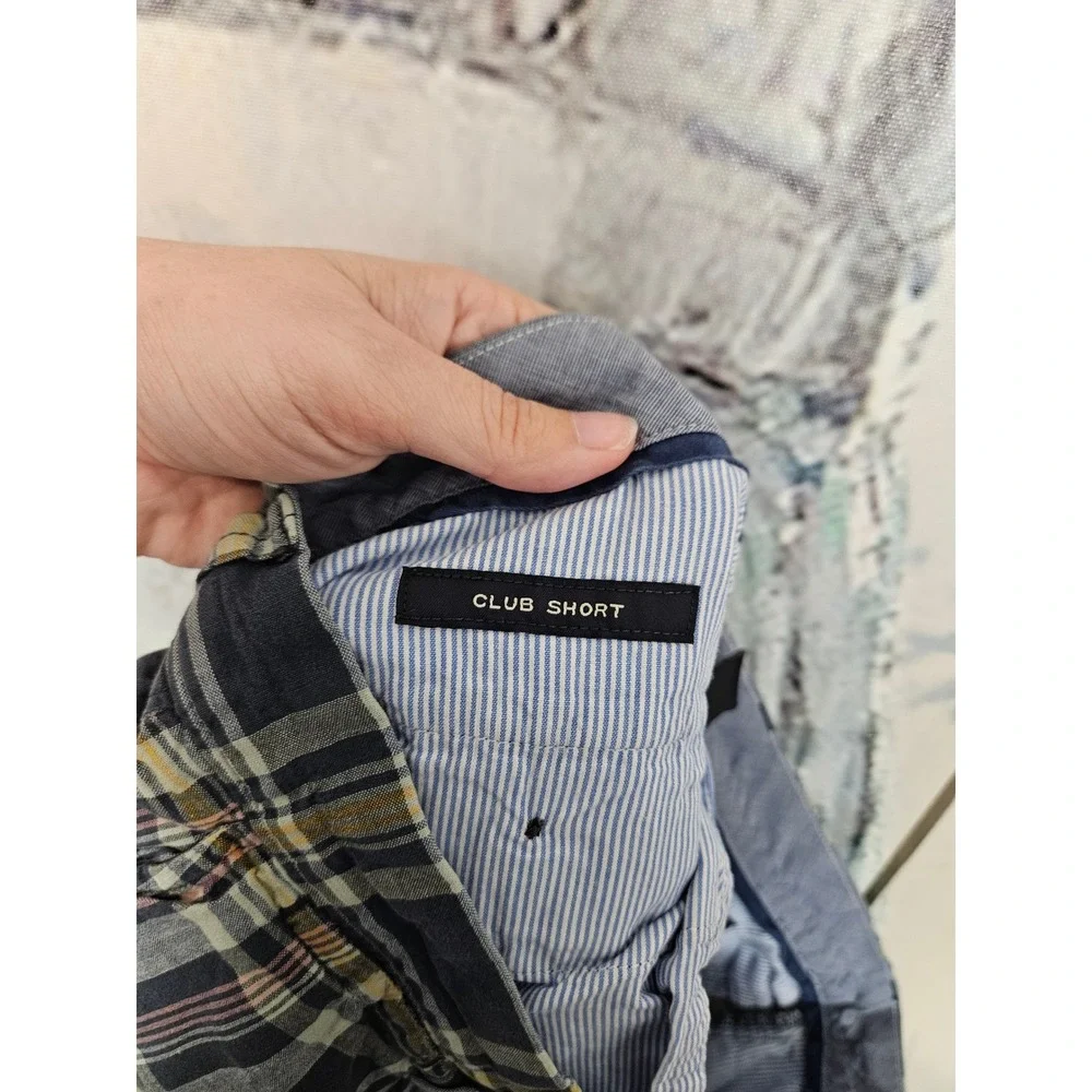J.Crew Club Short 32 Navy Blue Plaid Cotton Casual Preppy Summer Shorts